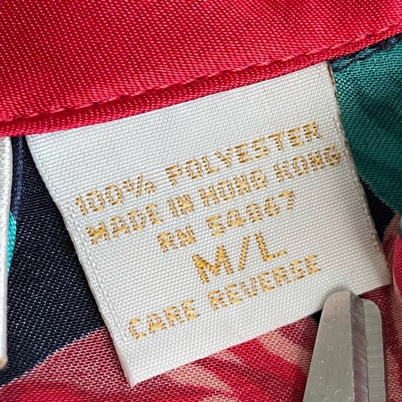 Vintage Gold Label Victoria's Secret Navy Blue & Red Floral Paisley Satin Robe - Picture 8 of 8